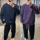 加绒摇粒绒重磅圆领卫衣男潮牌简约百搭ins休闲长袖 冬季 新款 上衣