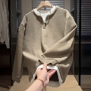 秋冬加绒潮牌假两件V领卫衣男士高级感轻奢时尚宽松百搭休闲上衣