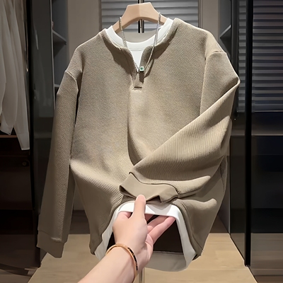 潮牌假两件V领卫衣休闲上衣