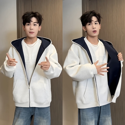 重磅双拉链拼色慵懒风夹克外套男