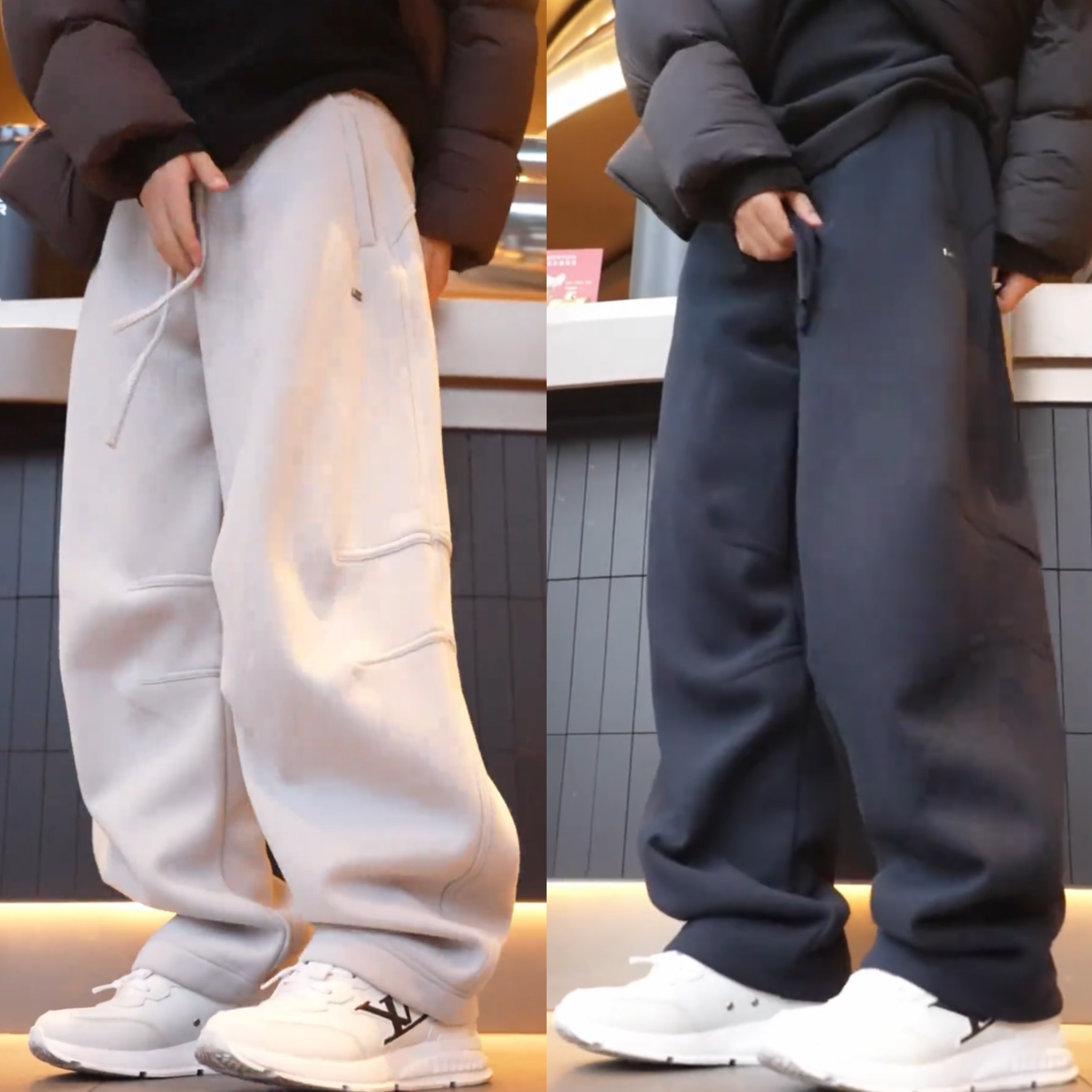 2026冬季潮牌加绒大码直筒休闲裤男士慵懒风时尚百搭宽松阔腿卫裤