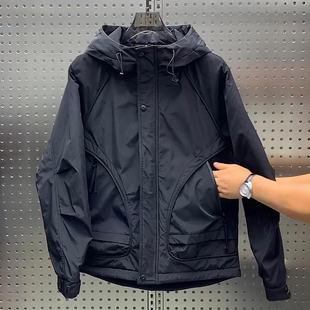 秋冬新款加棉连帽工装夹克棉服外套男潮流宽松百搭户外防风冲锋衣