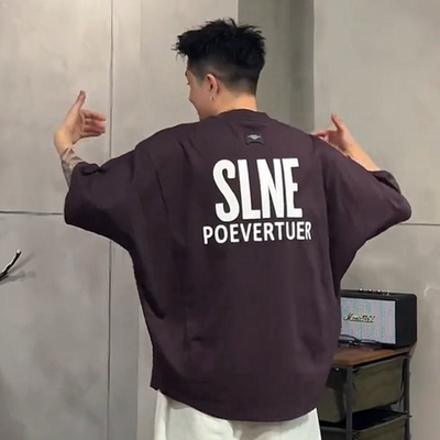 夏季新款潮牌刺绣字母蝙蝠袖圆领短袖男美式重磅宽松百搭休闲T恤