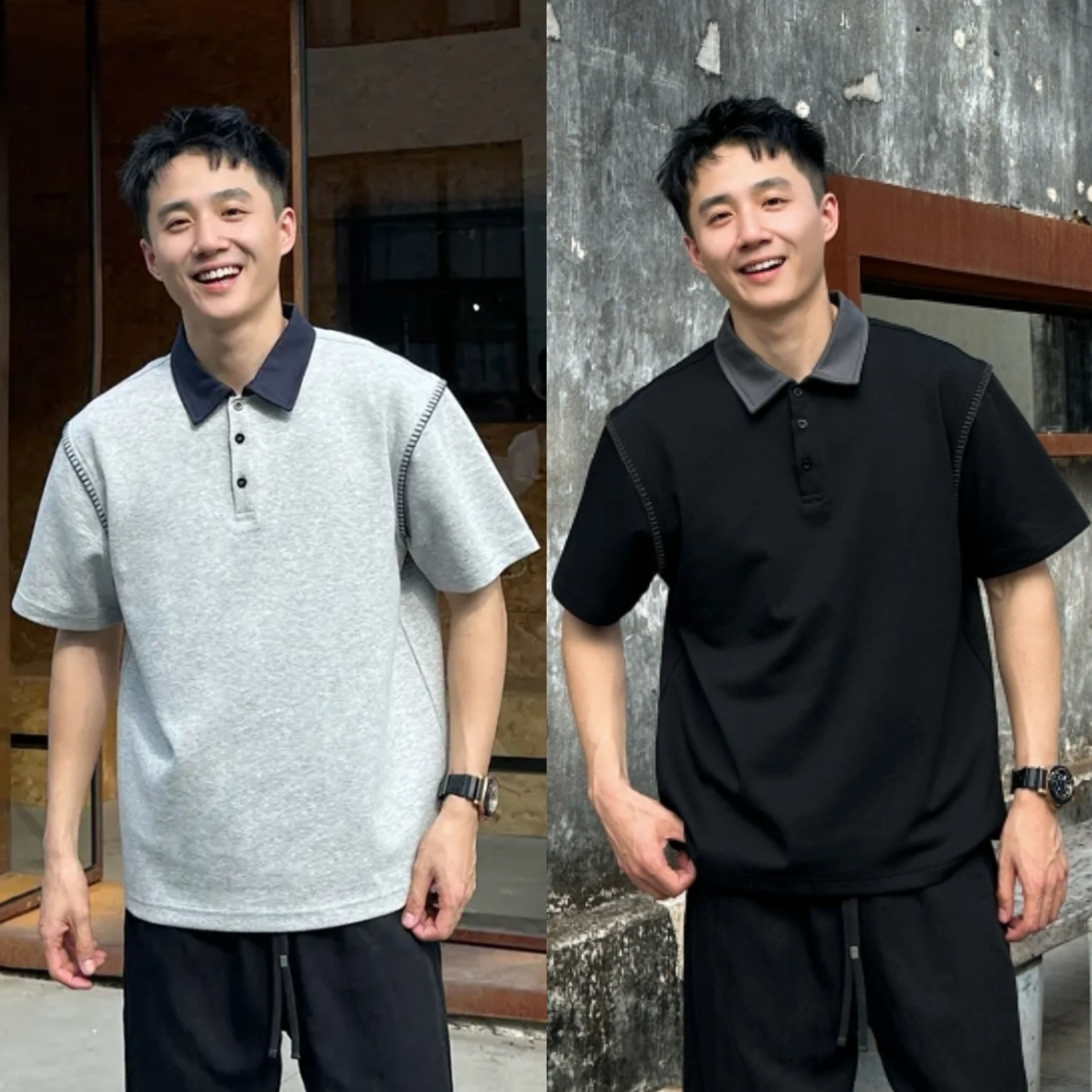 夏季简约高级感Polo衫短袖男士潮流轻奢时尚宽松百搭透气休闲T恤
