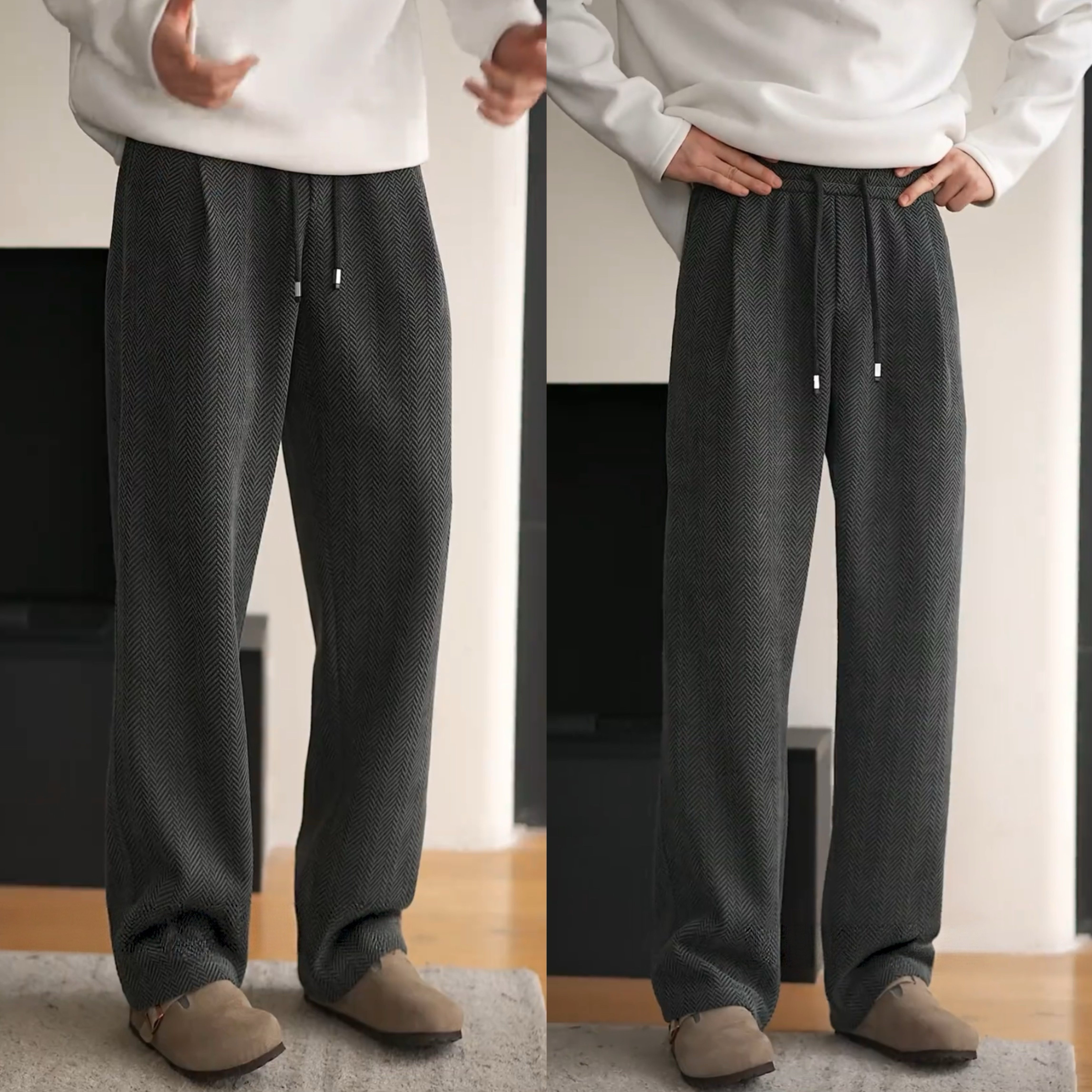 冬季加绒斜纹肌理重磅直筒卫裤男士潮牌时尚高级感宽松弯刀休闲裤,男装,休闲裤,淘宝优惠券,粉丝福利购,淘宝优惠卷
