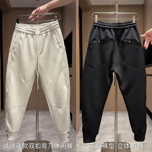 秋季新款潮牌时尚弯刀休闲裤男宽松百搭简约哈伦束脚运动卫裤