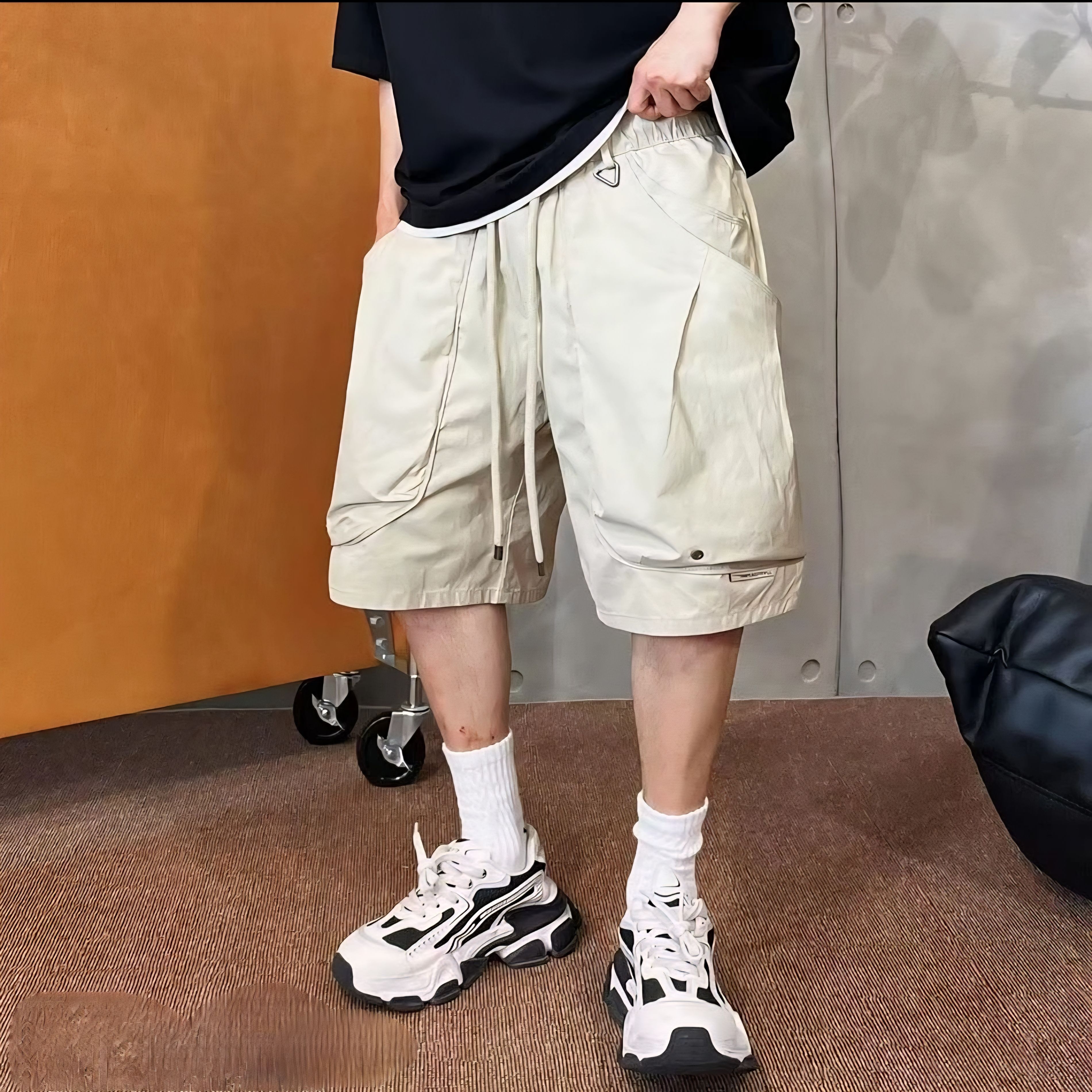 夏季新款工装运动速干短裤男士美式潮流拼接设计感百搭休闲五分裤