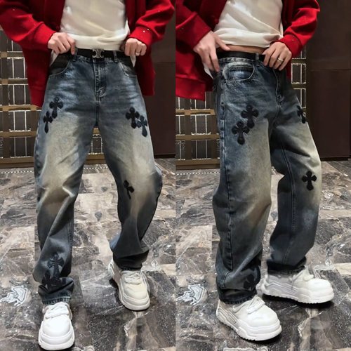 刺绣美式复古重磅水洗牛仔裤