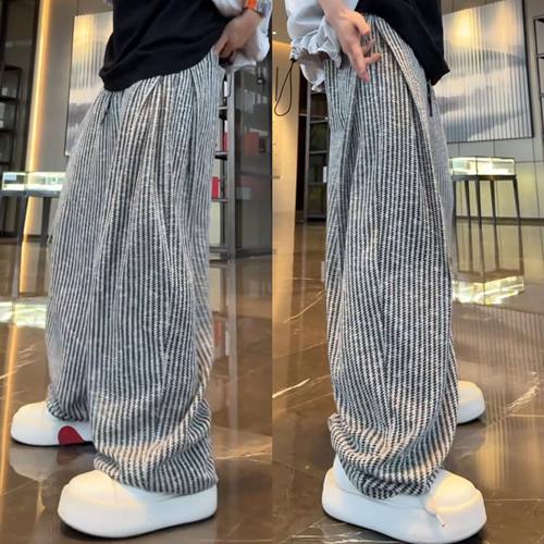 高档慵懒风百搭条纹阔腿休闲裤男