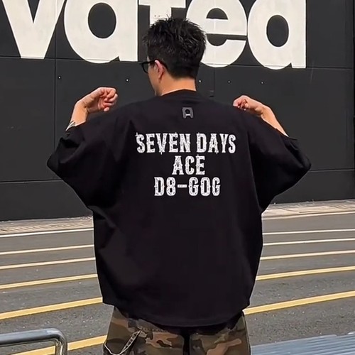 美式潮牌蝙蝠袖圆领短袖休闲T恤