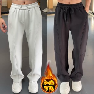 百搭运动卫裤 秋冬加绒莫代尔垂感直筒休闲裤 加厚保暖长裤 时尚 男士