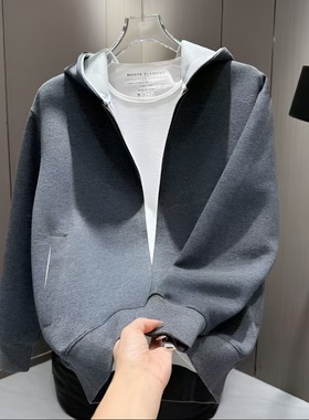 2025秋季高档质感拼色休闲连帽外套男高级感简约时尚百搭上衣夹克