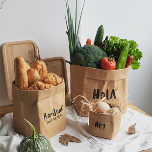 牛皮纸收纳袋可水洗ins风花盆冰箱厨房水果食品包装环保纸袋面包