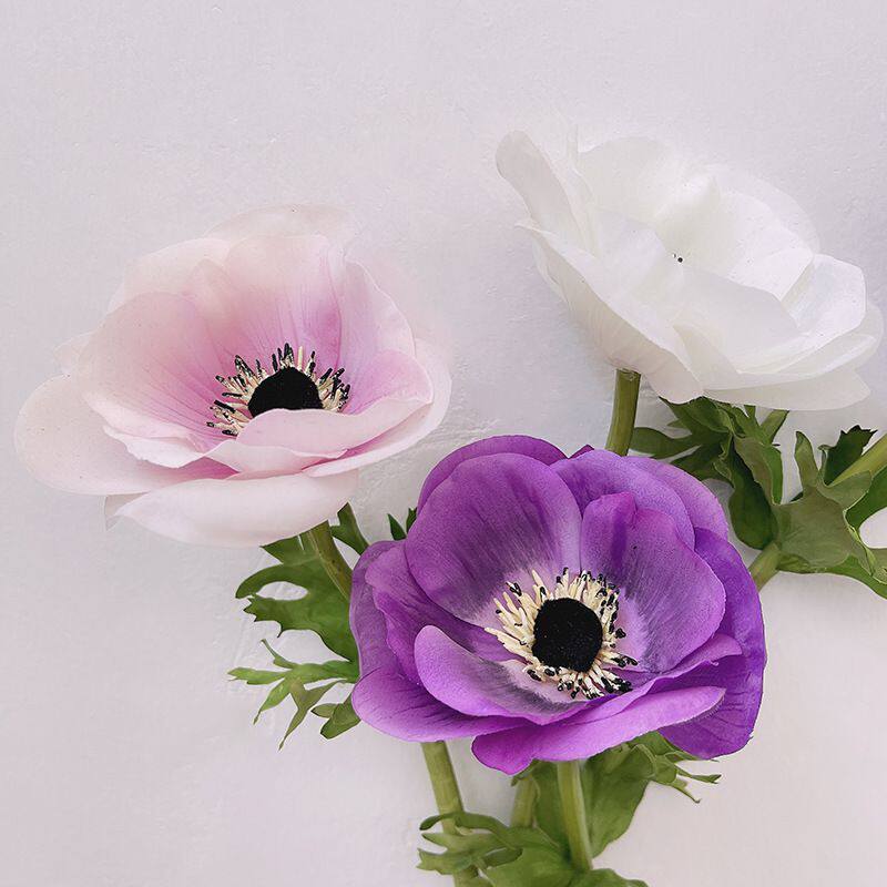 仿真花蓝色毛茛银莲花逼真 手感保湿 洗手台摆设婚礼手捧宴会假花