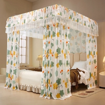 防风蚊帐防尘帘保暖床幔家用落地遮光床帘四季一体式公主风床宫廷