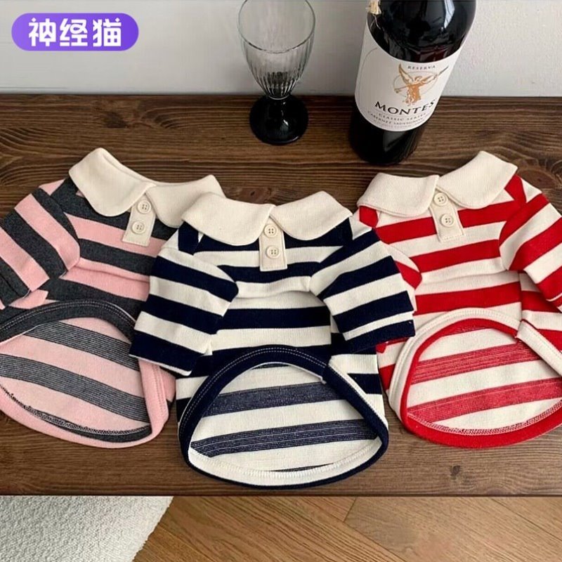 衫衣服宠物条纹约克夏小型雪纳瑞比熊博美犬泰迪狗狗贵宾POLO猫咪