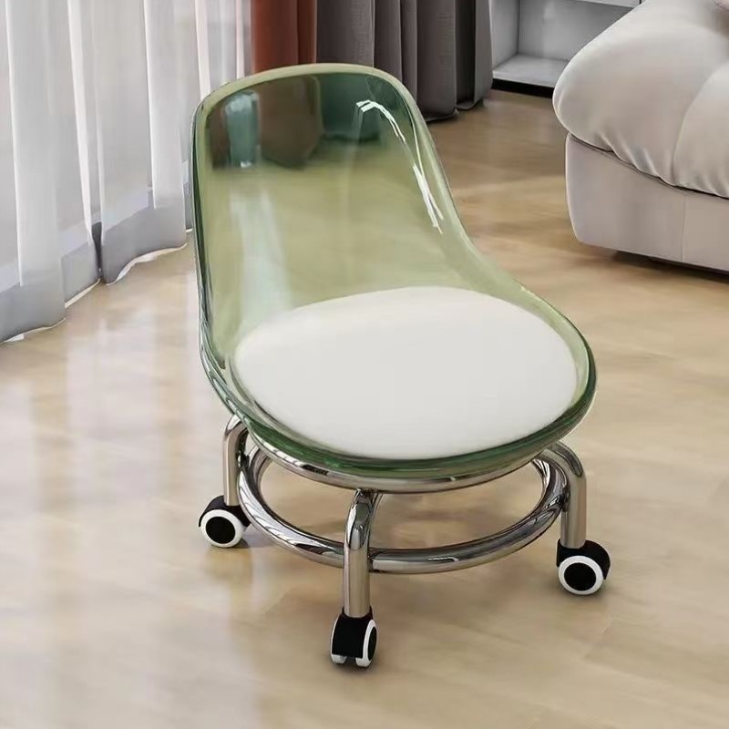 圆凳矮凳儿童凳子透明小板凳软座万向轮家用靠背带娃椅子滑轮美缝