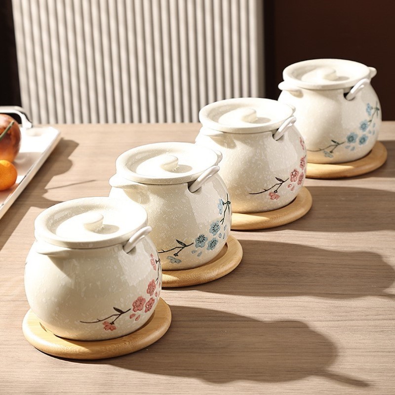 大容量中式斤釉下彩家用5调料盐罐密封罐猪油罐猪油罐老式调味