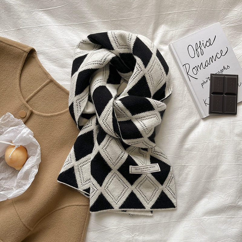 围巾女冬季新款韩版简约学院风经典菱形格子保暖加厚双面针织围脖,服饰配件/皮带/帽子/围巾,围巾/丝巾/披肩,淘宝优惠券,粉丝福利购,淘宝优惠卷