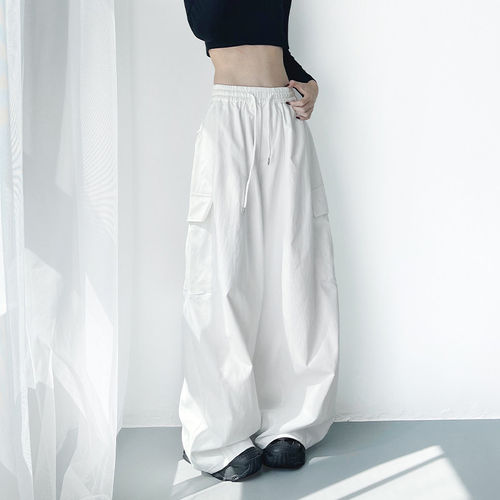 白色阔腿裤女运动宽松2026春季胖mm梨型身材显瘦遮肉大码工装裤子