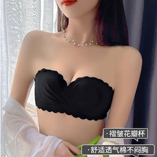 无肩带内衣女小胸滑聚CWS拢防薄文款 痕少女风抹胸裹胸隐形无胸罩