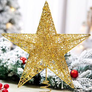 圣诞节装 饰品圣诞树顶星铁艺五角星金色银色镂空2025圣诞树挂件25