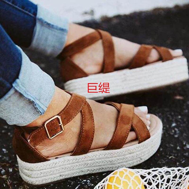 巨缇代发2019春夏wish亚马逊新款外贸麻绳交叉绑带女士平底凉鞋,女鞋,时装凉鞋,淘宝优惠券,粉丝福利购,淘宝优惠卷