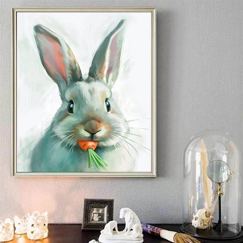 跨境复活节可爱兔子吃萝卜客厅卧室背景墙面装饰帆布框画芯挂画,家居饰品,现代装饰画,淘宝优惠券,粉丝福利购,淘宝优惠卷