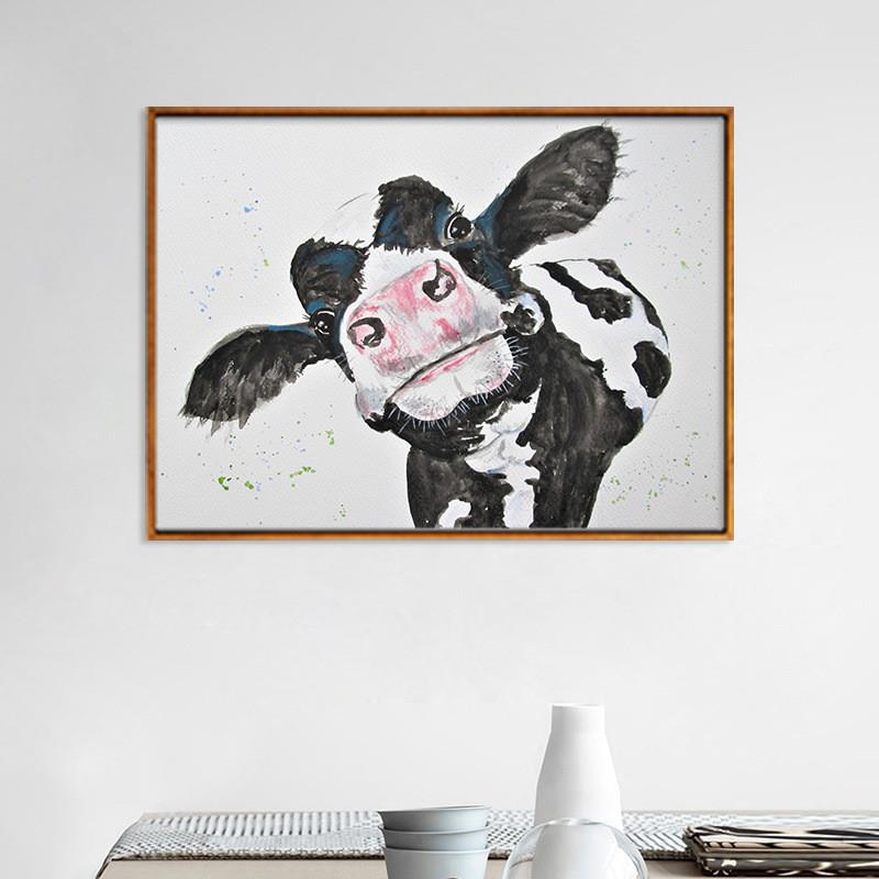 可爱黑白奶牛家居艺术装饰画芯 儿童房框帆布画挂画一件代发图片