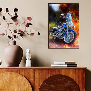 shein 跨境摩托车帆布画客厅卧室墙壁背景墙面装饰框油布画芯