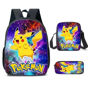 pokemon宠物精灵pikachu皮卡丘三件套卡通中小学生涤纶书包