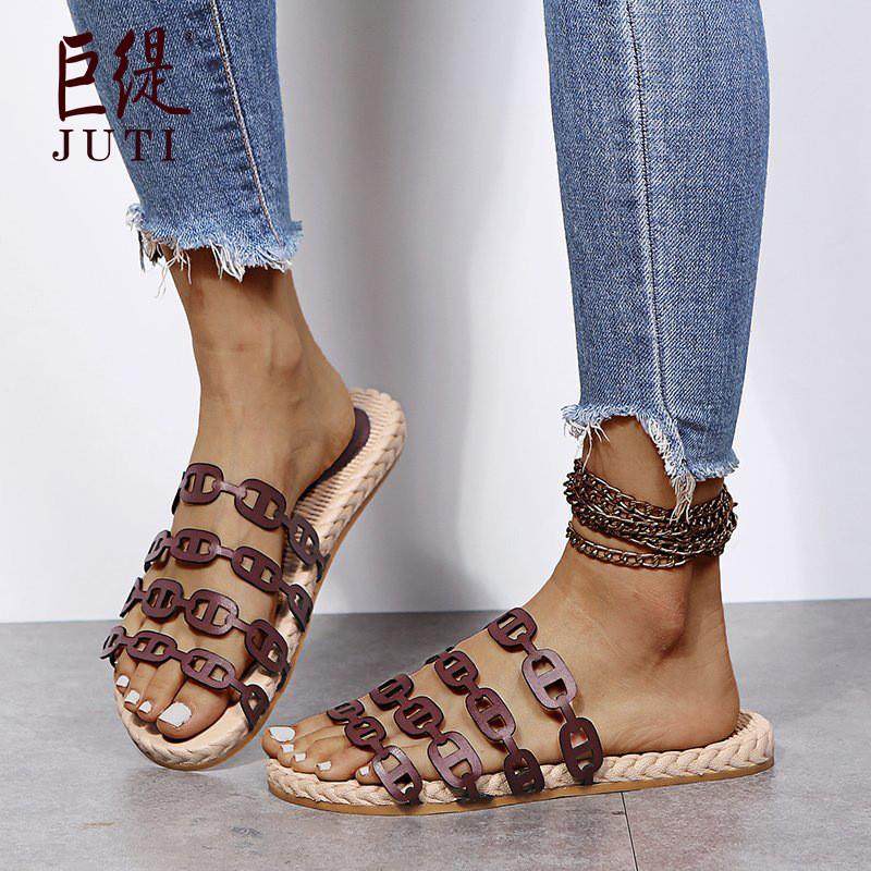 巨缇现货2021夏季外贸43大码wish罗马平底蝴蝶结女式凉鞋,女鞋,时装凉鞋,淘宝优惠券,粉丝福利购,淘宝优惠卷