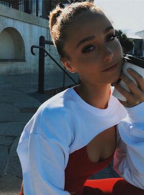 欧洲站2021eBay春夏季外贸女装时尚街拍百搭不规则纯色长袖卫衣