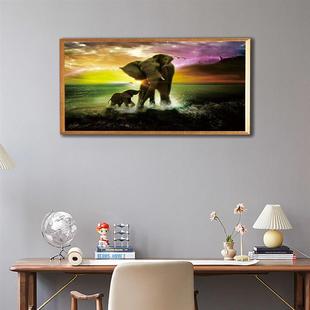 shein 大象图案帆布画复古艺术客厅卧室背景墙面装饰框油布画芯