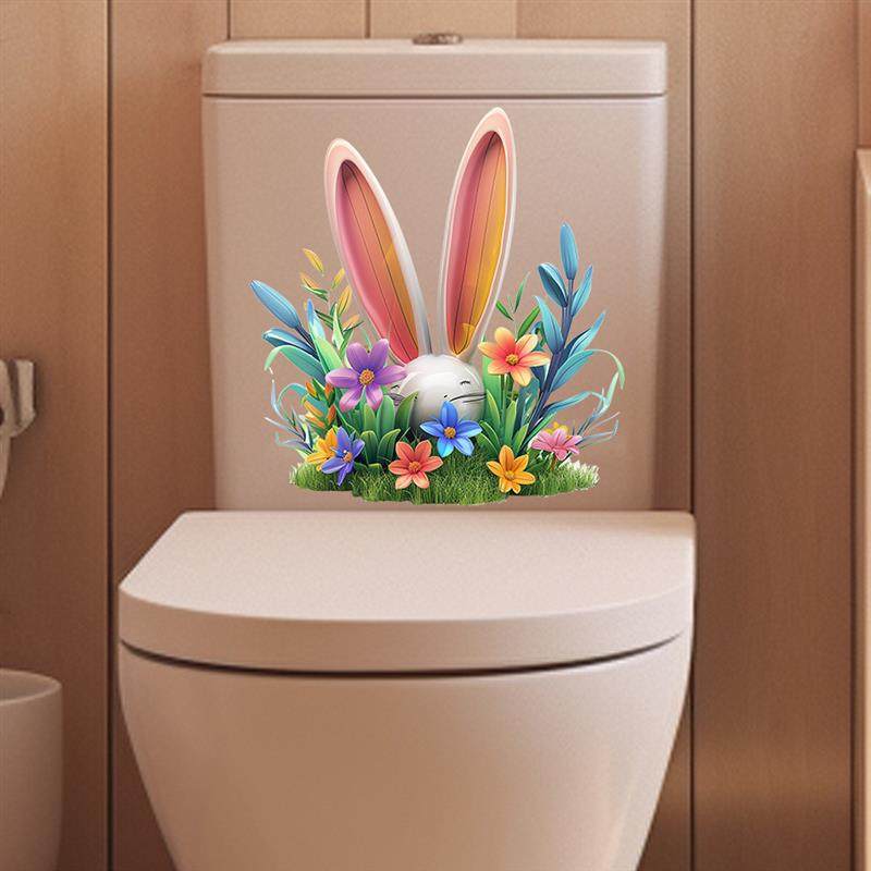 跨境卡通兔子元素浴室水箱马桶贴复活节家居彩色装饰墙贴自粘防水,家居饰品,软装墙贴,淘宝优惠券,粉丝福利购,淘宝优惠卷