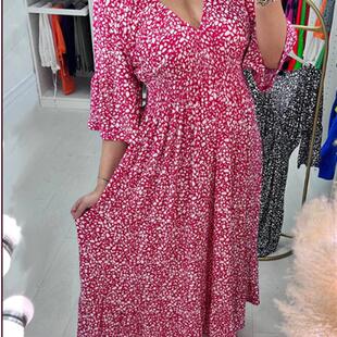 现货2023年新款大码超仙V领碎花连衣裙海边度假沙滩裙宽松长裙子