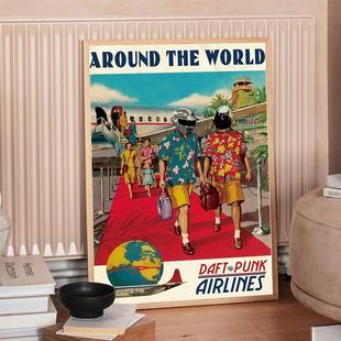 shein跨境彩色复古帆布画客厅书房墙壁背景墙面装饰框油布画芯