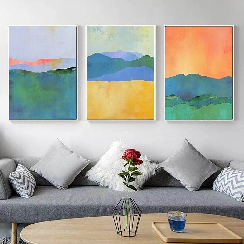 抽象简约夕阳落山风景海报 客厅卧室装饰画帆布画画芯
