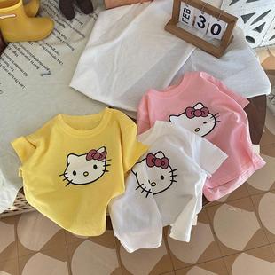 纯棉女童短袖 T恤2024中小童宝宝夏季 百搭纯色儿童上衣洋气打底衫