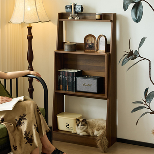 小四实木杂志架中古胡桃木置物架靠墙多层落地书刊架客厅展示书架