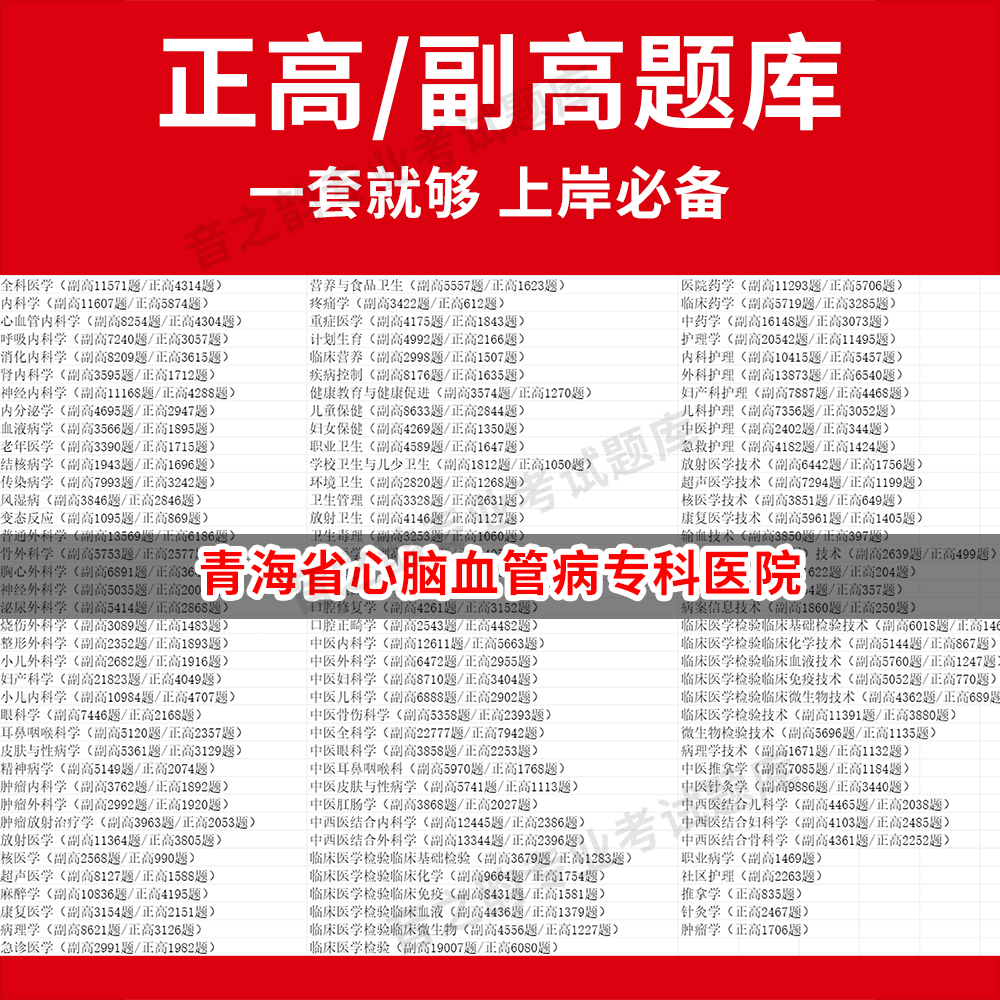 青海省心脑血管病专科医院医学高级职称副高正高级考试宝典题库卫生高级职称历年真题护理学教材妇产科副主任医师护师中医内科学超