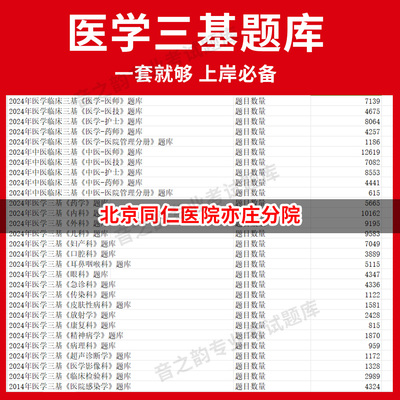 北京同仁医院亦庄分院医疗机构医务人员三基训练指南+习题集医学三基题库电子版妇儿等全科 教材考试医师护士三基三严培训历年真题