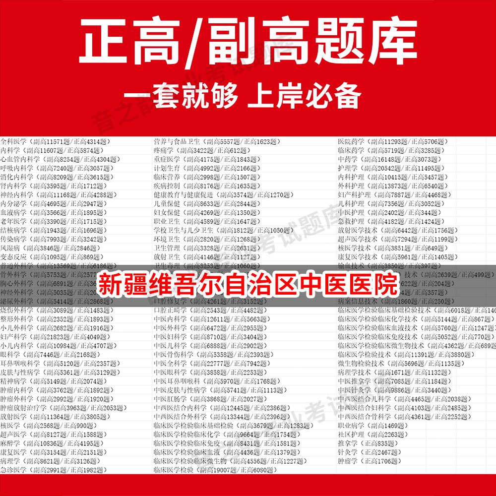 新疆维吾尔自治区中医医院医学高级职称副高正高级考试宝典题库卫生高级职称历年真题护理学教材妇产科副主任医师护师中医内科学超