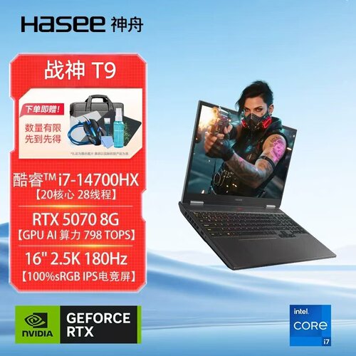 神舟（HASEE）【RTX5070】战神T9 16英寸游戏本笔记本电脑(i7-14700HX 16G 500GB 180HZ)