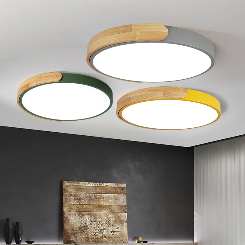 智能卧室灯北欧原木led圆形简约现代马卡龙网红ins儿童房护眼灯具,家装灯饰光源,智能灯光（原智能）,淘宝优惠券,粉丝福利购,淘宝优惠卷