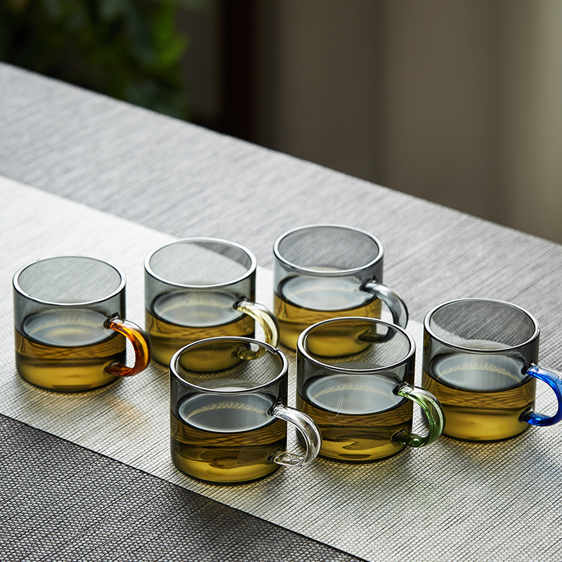 玻璃茶杯小杯子小玻璃杯带把品茗杯功夫小茶杯6只装茶具喝茶的杯
