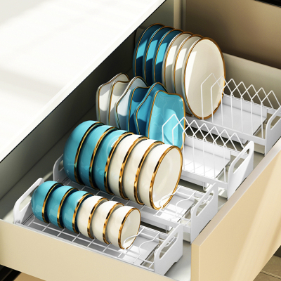 厨房抽屉碗架内置物架拉篮橱柜碗碟收纳架抽拉式放柜子里的沥水架