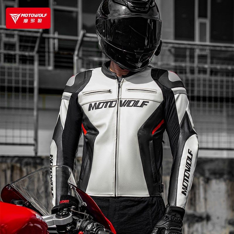 男款摩多狼冬季通勤赛车服机车骑士防摔骑行服摩托车保暖防风皮衣