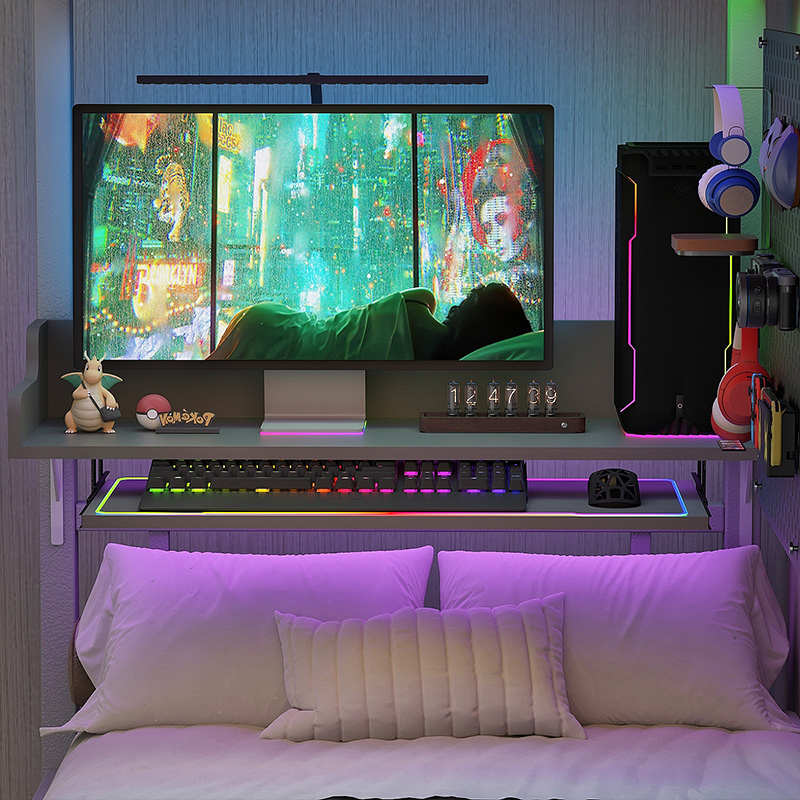 简易悬空床边桌可折叠桌子宿舍床上桌学生卧室多功能可升降电脑桌