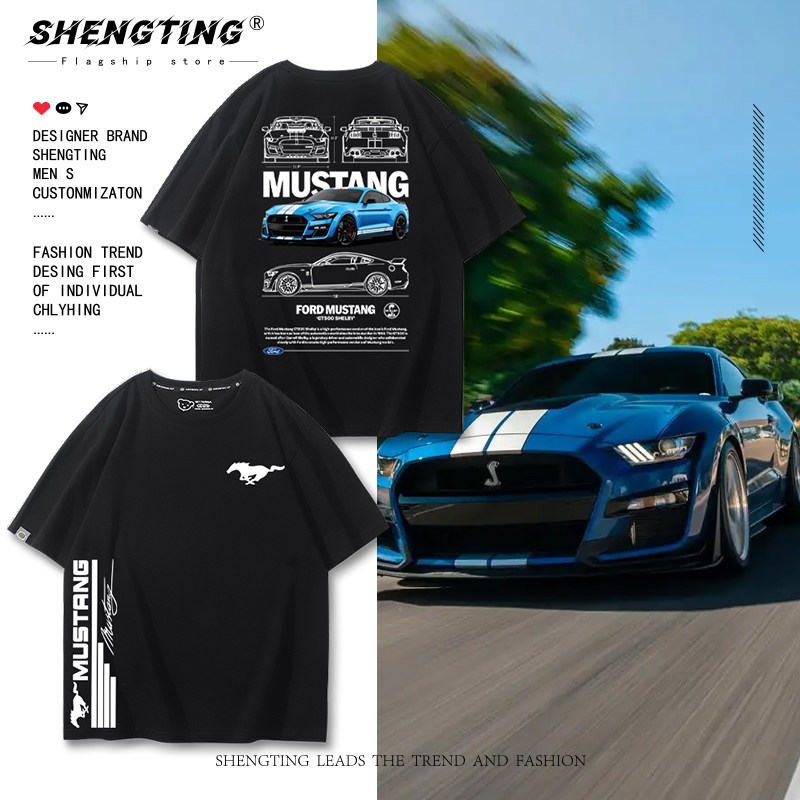 谢比尔shelby gt500复古跑车福特野马汽车迷周边短袖夏季纯棉半袖